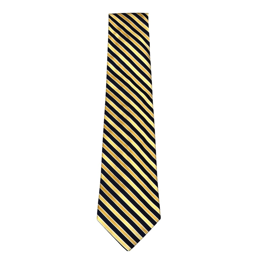 Nautica Men's 100% Silk Regatta Stripe‎ Tie Yellow Navy Blue Gold